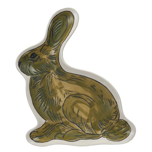 Storied Home Hand-painted Stoneware Rabbit Plate In Green