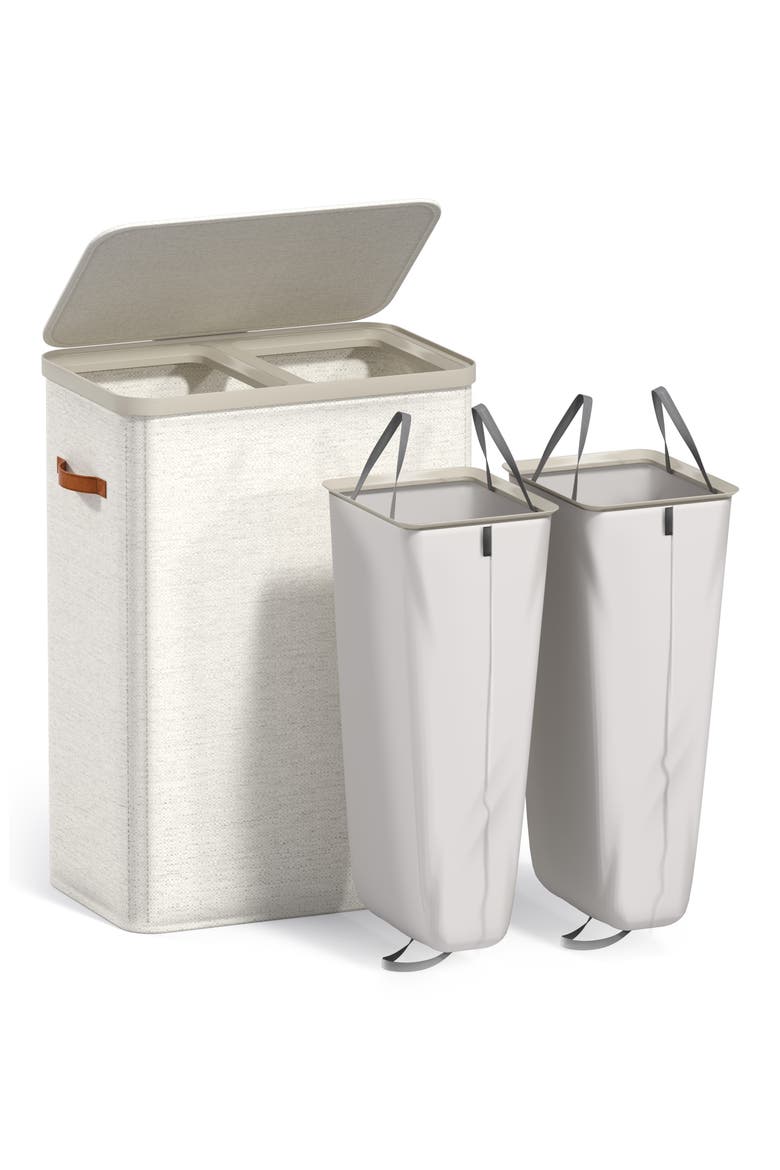 2-Compartment Laundry Hamper, Main, color, BEIGE
