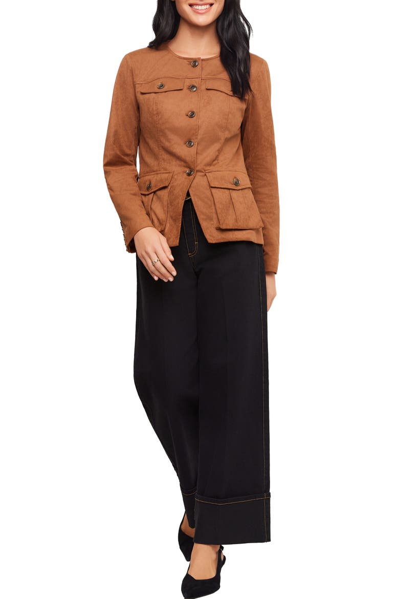 Faux Suede Cargo Jacket, Main, color, CAMEL