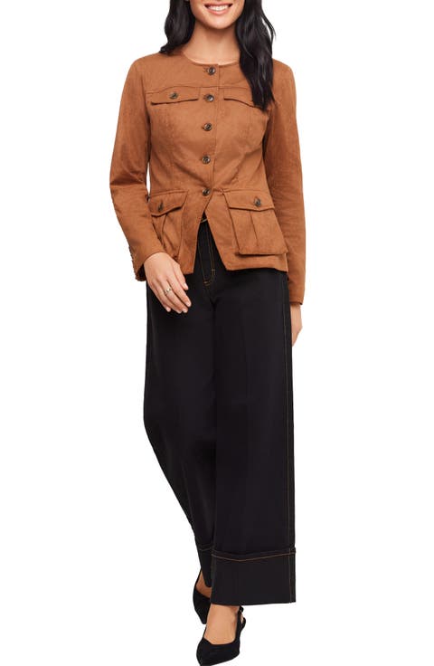 Faux Suede Cargo Jacket