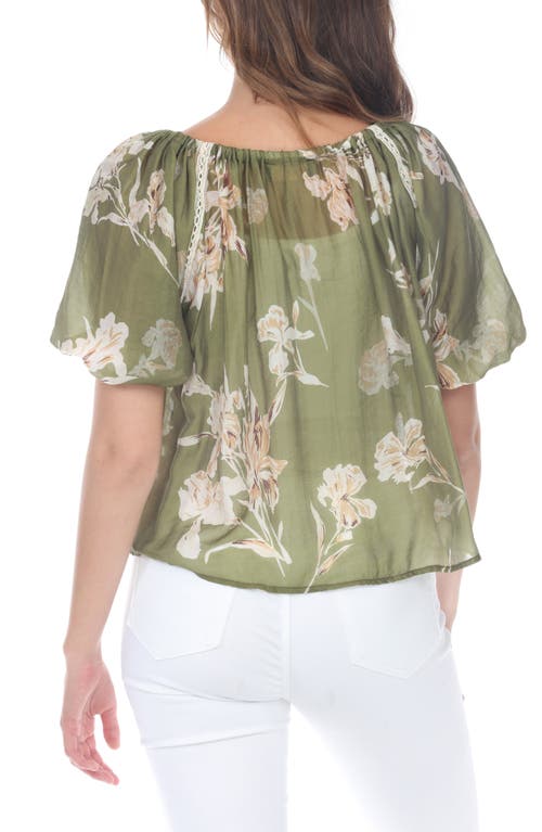 Rain And Rose Floral Puff Sleeve Top In Green