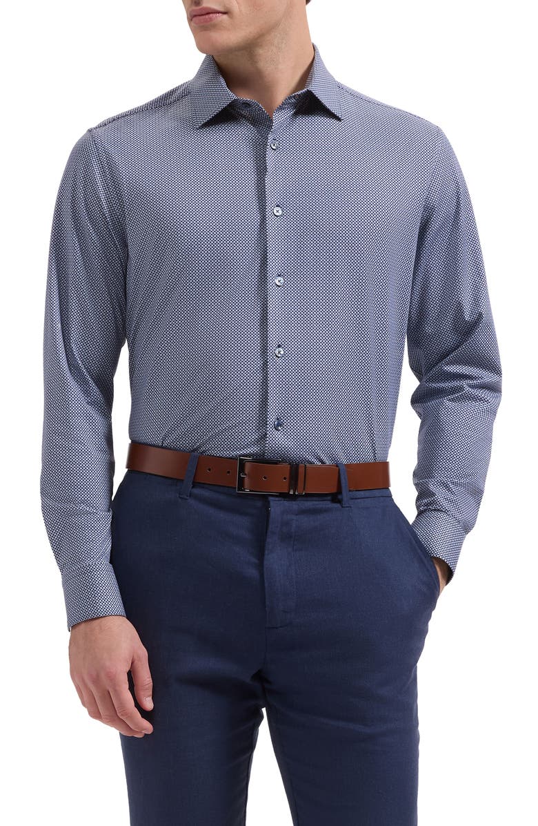 Bugatchi James OoohCotton<sup>®</sup> Geo Print Button-Up Shirt, Main, color, Navy