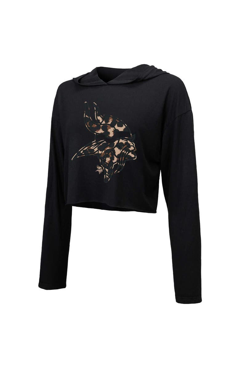Majestic Threads Women's Majestic Threads Black Minnesota Vikings Leopard Cropped Pullover Hoodie, Alternate, color, Black