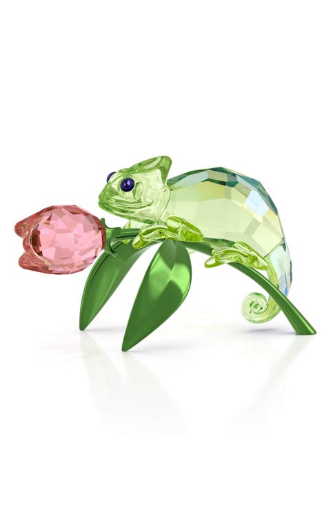 Idyllia Chameleon and Tulip Crystal Figurine