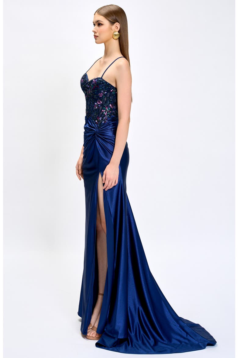 Nahdia Beaded Sequin Gown, Alternate, color, NAVY