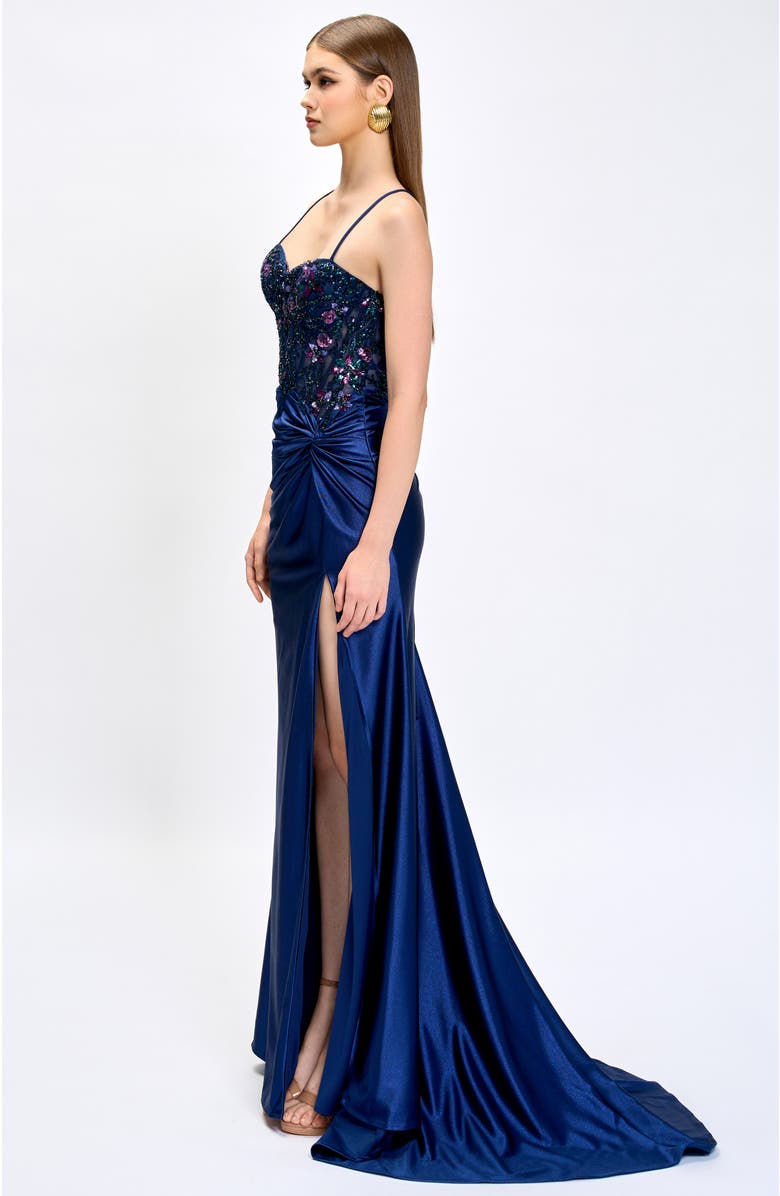 Bariano Nahdia Beaded Sequin Gown, Alternate, color, Navy