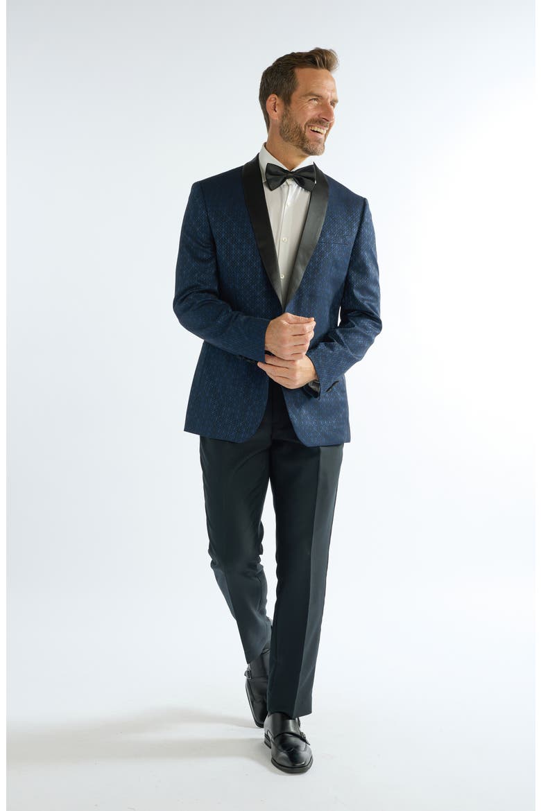 Floral Jacquard Evening Jacket, Alternate, color, NAVY