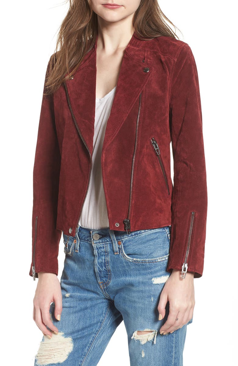BLANKNYC No Limit Suede Moto Jacket, Main, color, Ruby