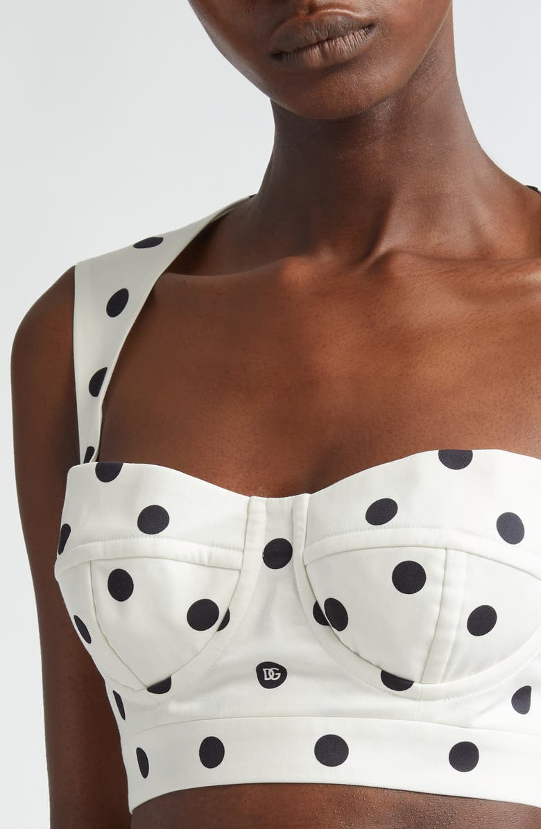 Dolce&Gabbana Polka Dot Back Cutout Crop Bustier Top, Alternate, color, Hwzrn Pois Med 1.5 F.bianc