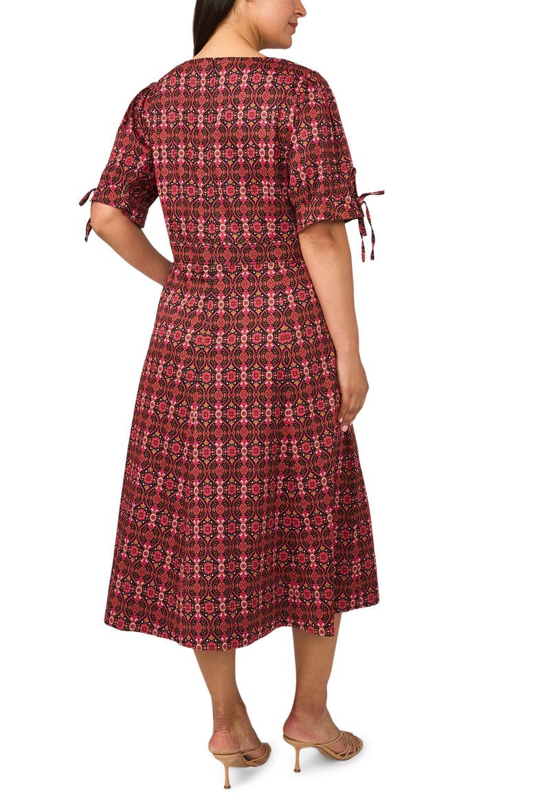 Paisley Balloon Sleeve Stretch Cotton Midi Dress, Alternate, color, RICH BLACK/ BURGUNDY