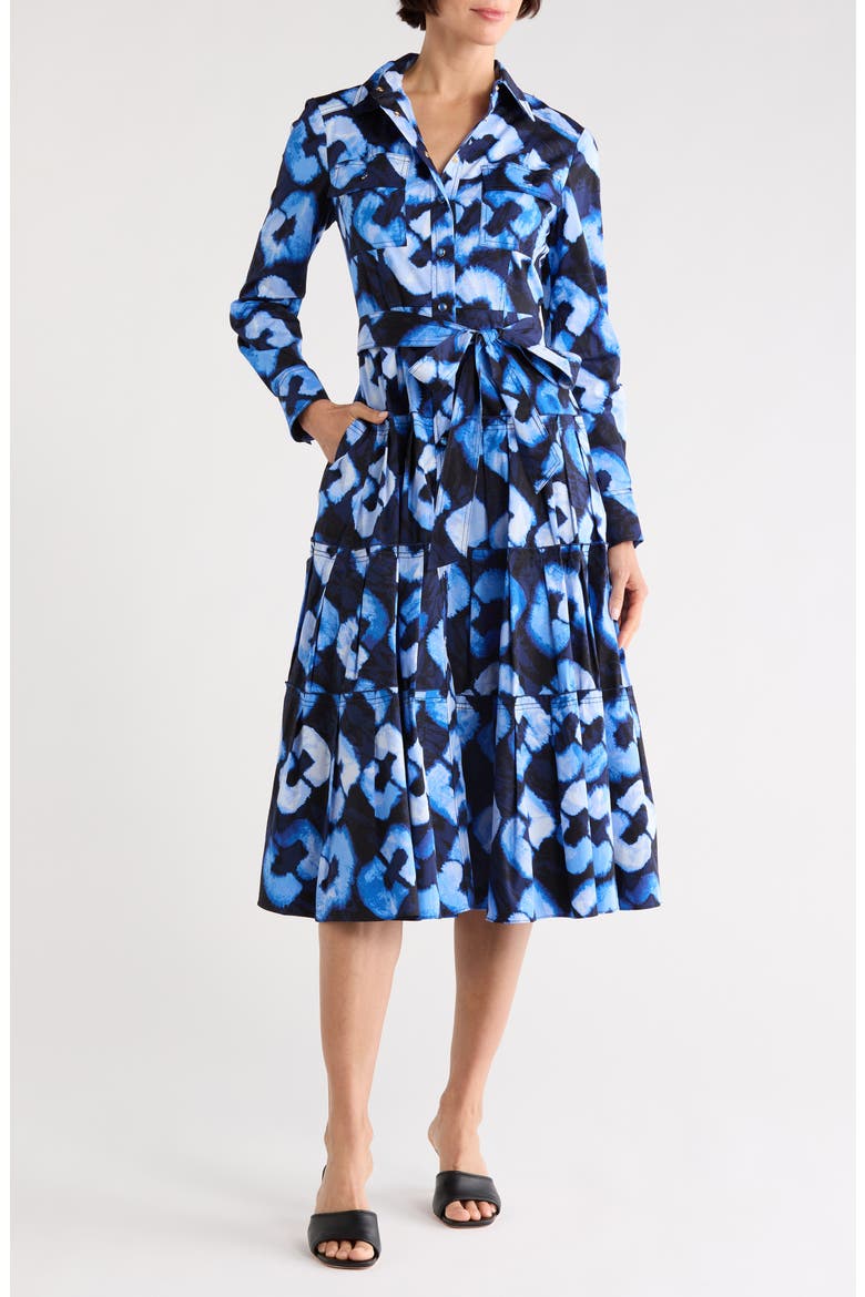 Regina Long Sleeve Shirtdress, Main, color, SHIBORI LINKS MEDIUM