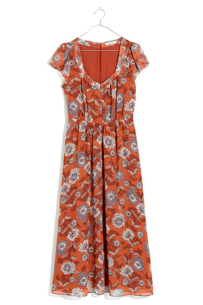 Sheer Sleeve Button Front Dress, Alternate, color, BLOCKPRINT FLORAL RUSTED TIN