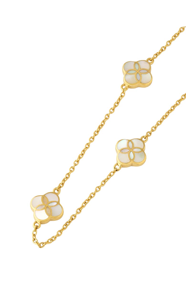 Jan Leslie Sterling With 18K Gold Overlay And Gemstones Triple Petal Station Necklace, Alternate, color, White