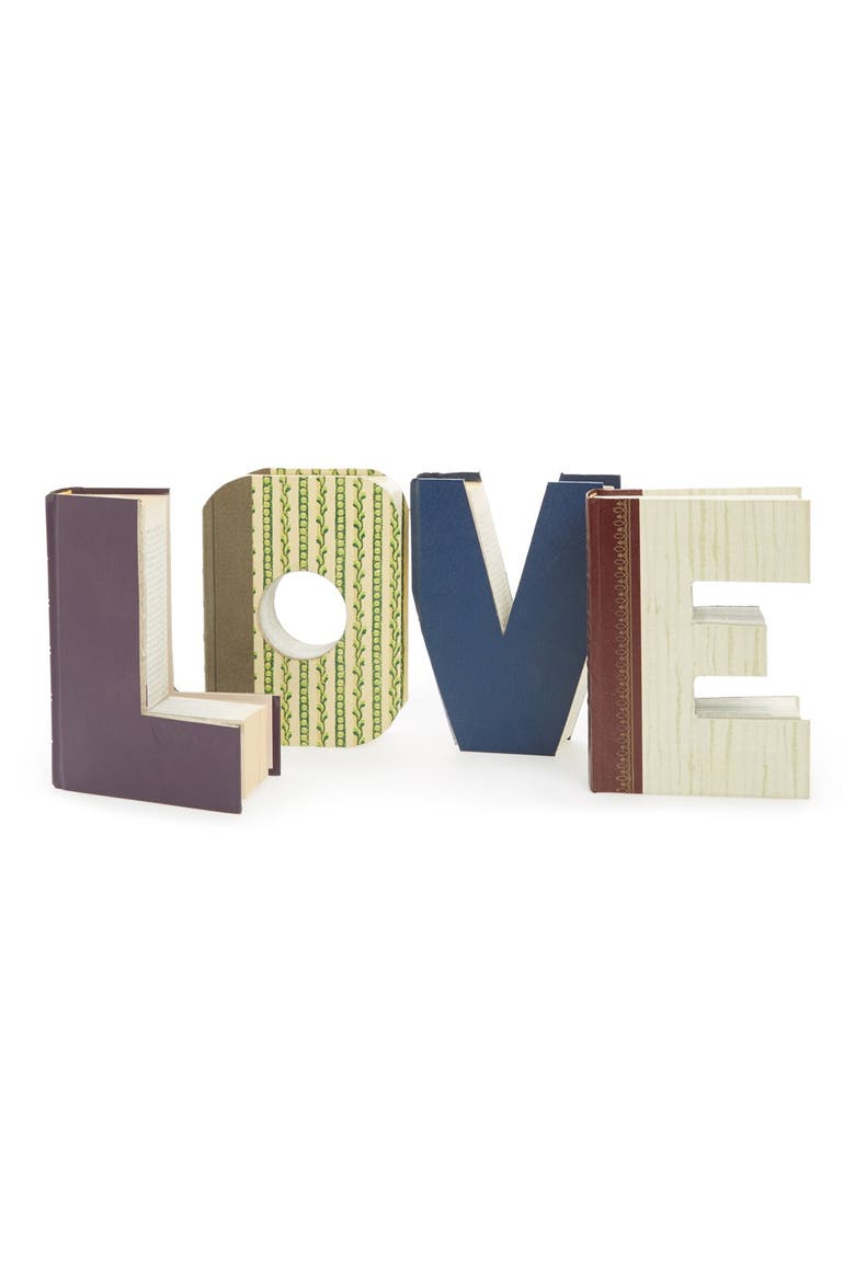 'Love - One of a Kind' Hand-Carved Recycled Book Shelf Art, Main, color, MULTI