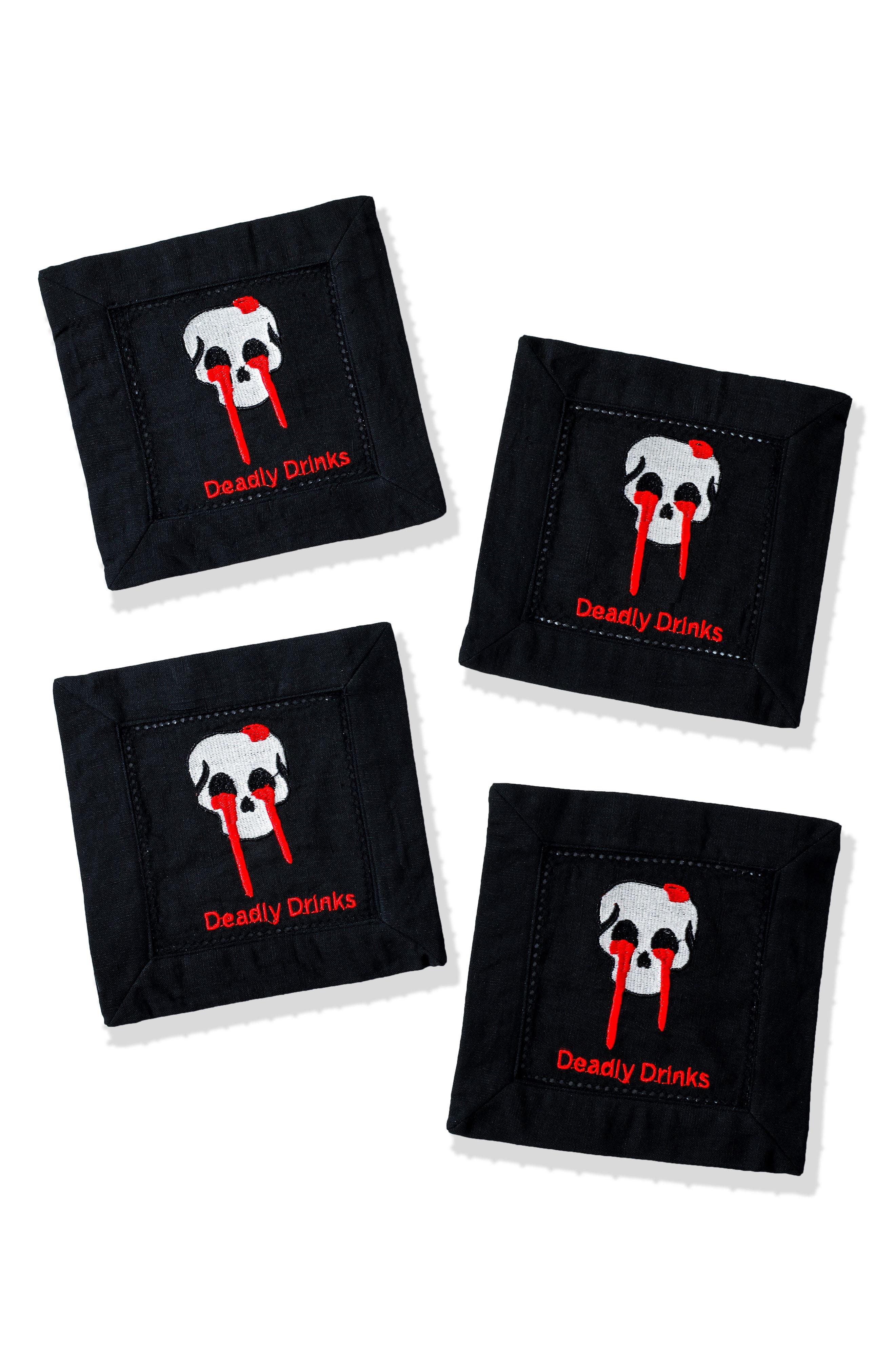 Deadly Drinks Embroidered Linen Cocktail Napkins