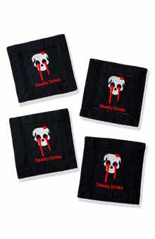 Deadly Drinks Embroidered Linen Cocktail Napkins