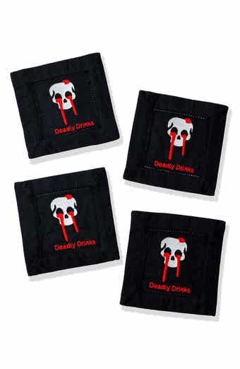 Deadly Drinks Embroidered Linen Cocktail Napkins
