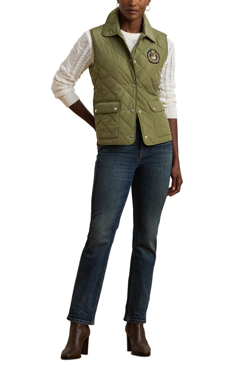 Lauren Ralph Lauren Crest Patch Quilted Vest, Alternate, color, Sage Green