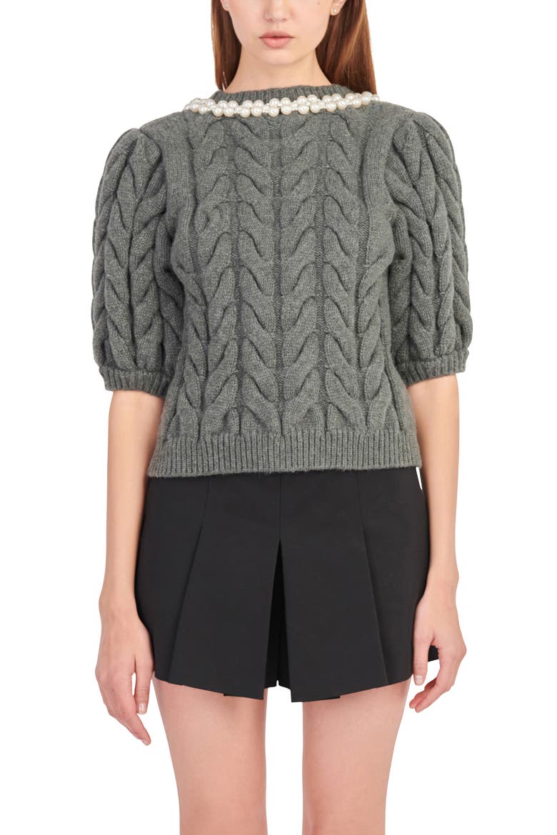 Imitation Pearl Trim Sweater, Main, color, CHARCOAL