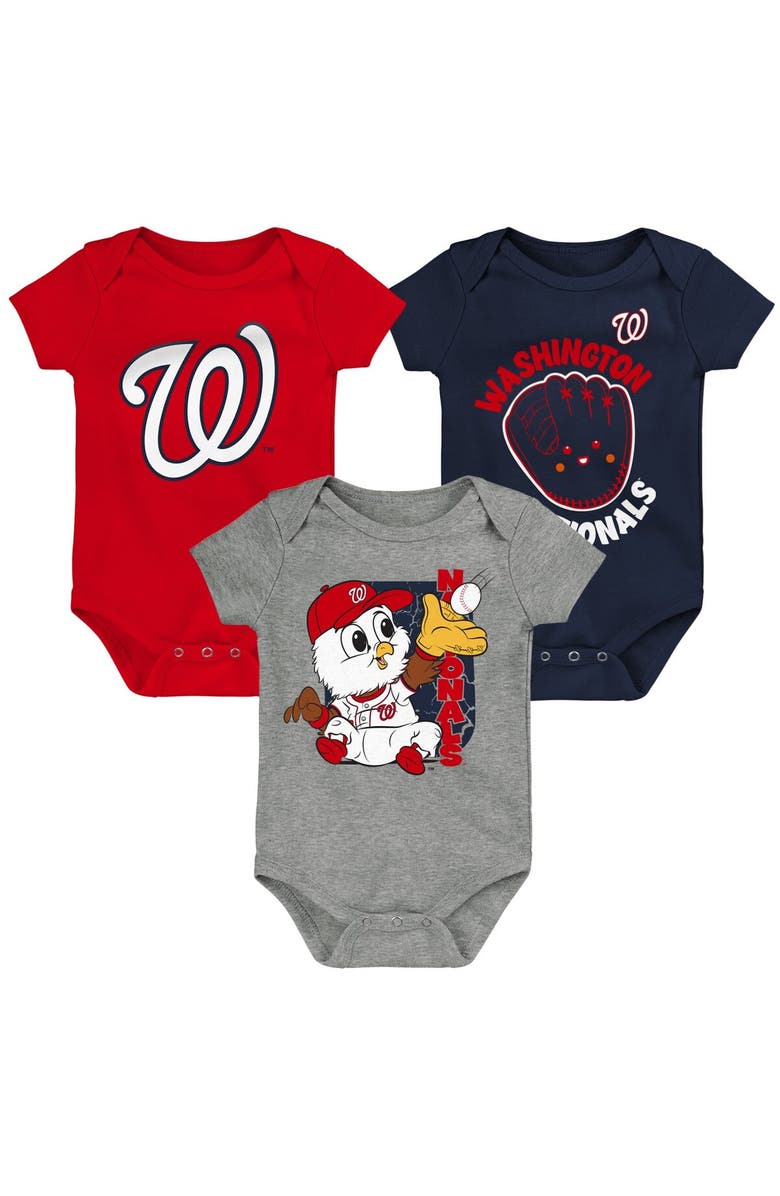 Outerstuff Newborn & Infant Red/Navy/Gray Washington Nationals Change Up 3-Pack Bodysuit Set, Main, color, Red