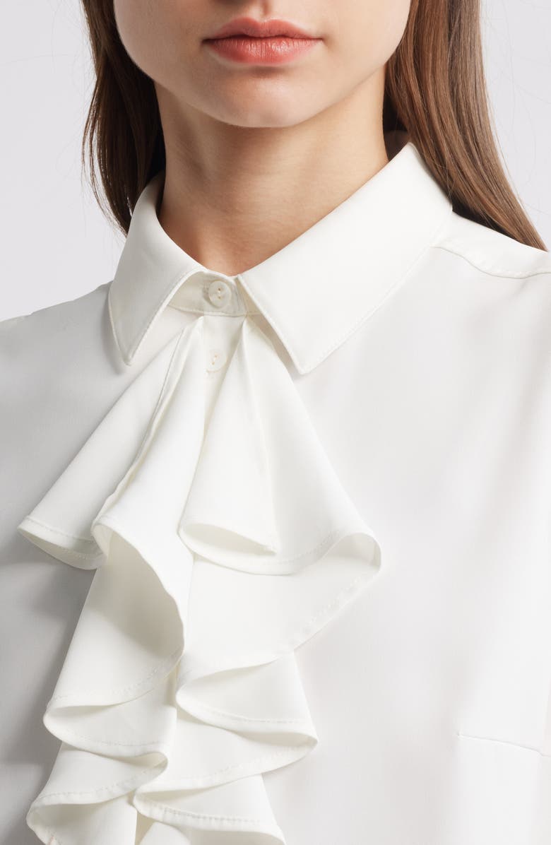 Ming Wang x Tanya Foster Ruffle Sleeveless Button-Up Shirt, Alternate, color, 