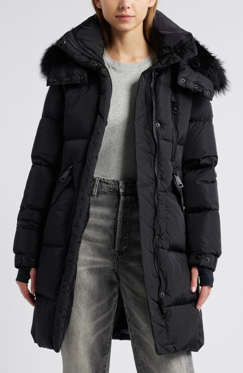 SAM. Luxe Highway Down Puffer Jacket with Genuine Shearling Trim, Alternate, color, Matte Black