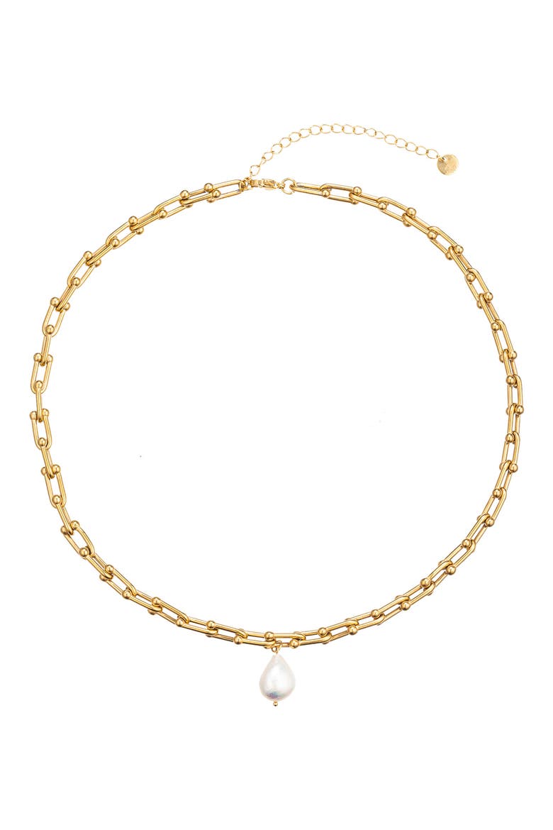 Lea Faux Pearl Paper Clip Chain Necklace, Main, color, GOLD