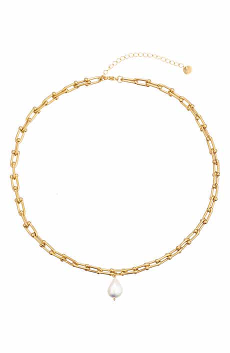 EYE CANDY LOS ANGELES Lea Faux Pearl Paper Clip Chain Necklace