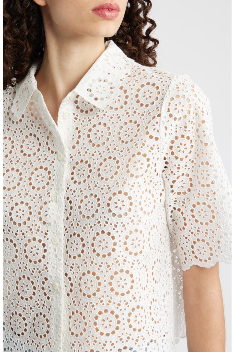 The Petal Eyelet Crop Shirt, Alternate, color, WHITE