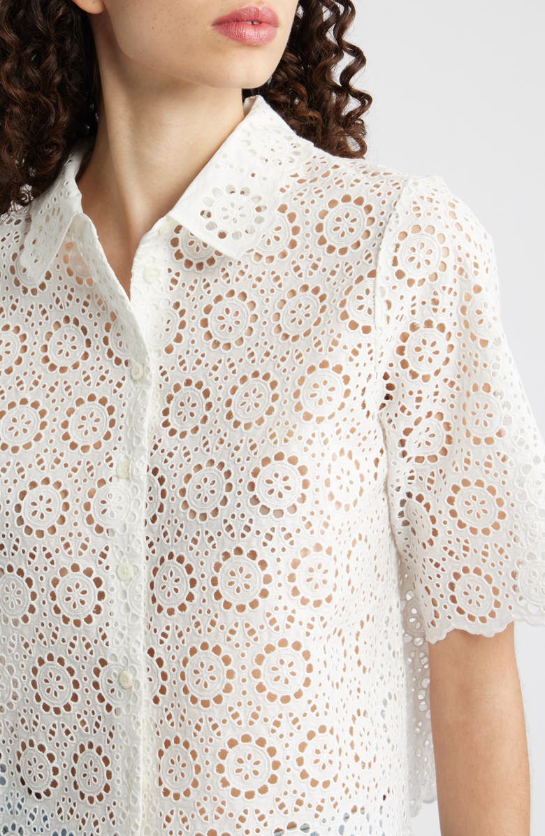 FRAME The Petal Eyelet Crop Shirt, Alternate, color, White