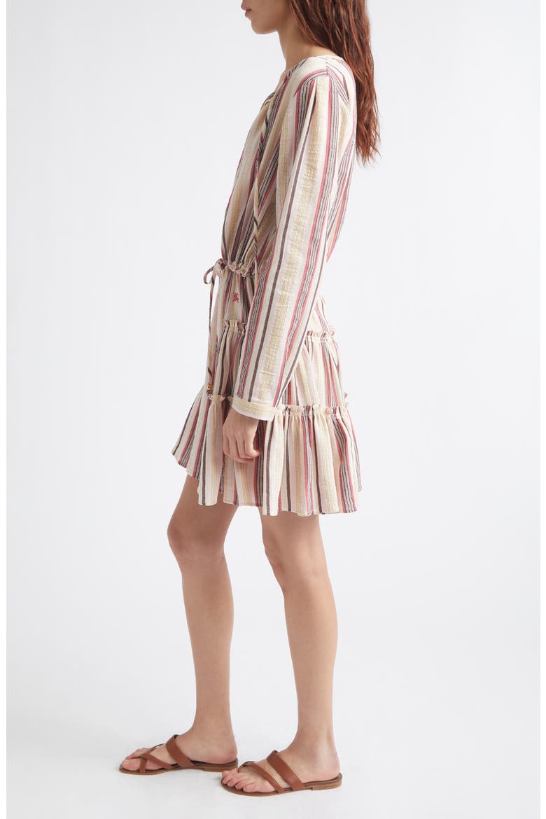 Lauren Stripe Long Sleeve Cotton Voile Minidress, Alternate, color, NEAPOLITAN PINK STRP