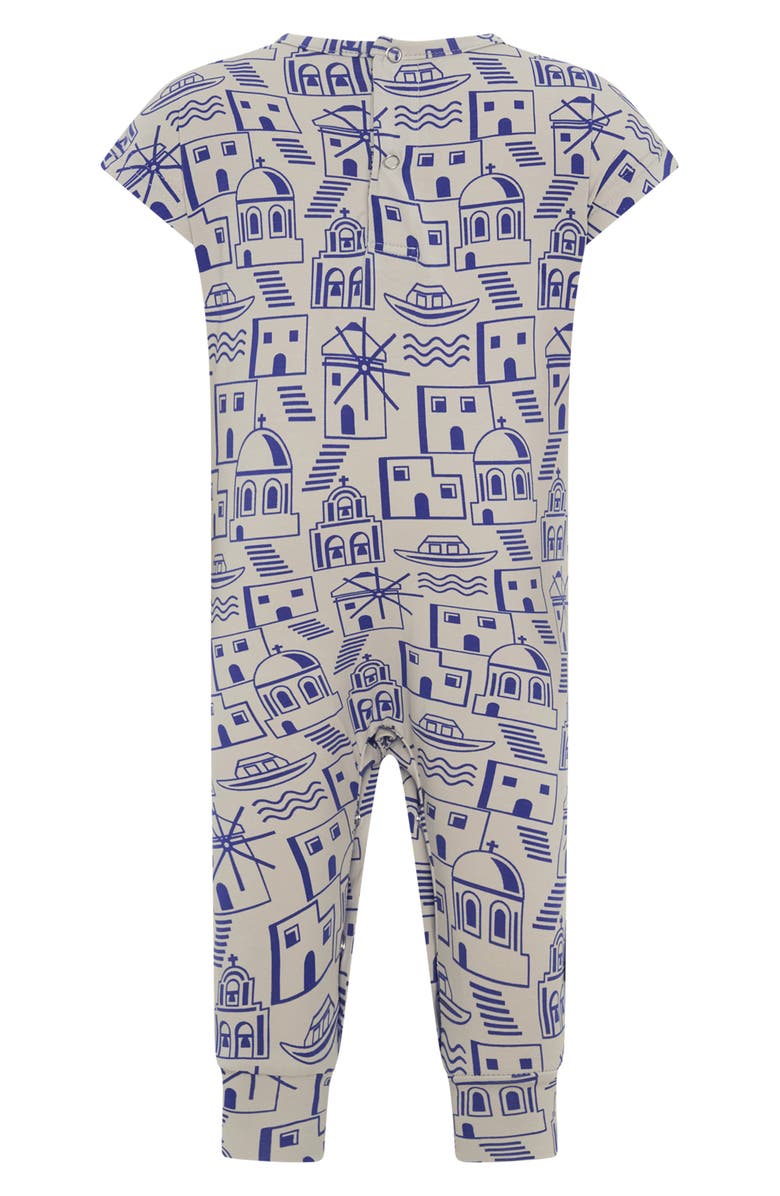 TINY TRIBE Santorini Print Cotton Jersey Romper, Alternate, color, Blue
