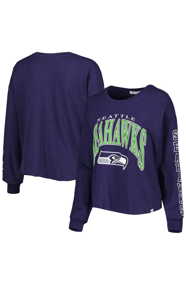 '47 Women's '47 College Navy Seattle Seahawks Skyler Parkway Cropped Long Sleeve T-Shirt, Main, color, Navy