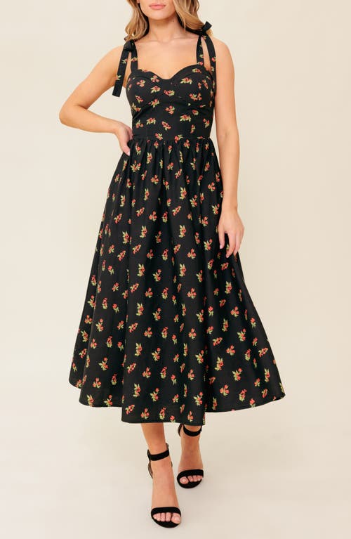 Flying Tomato Cherry Fit & Flare Midi Dress In Black