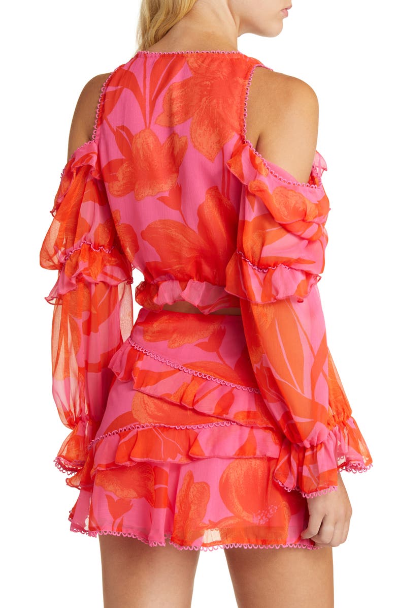 ASOS DESIGN Long Sleeve Cutout Ruffle Top, Alternate, color, 