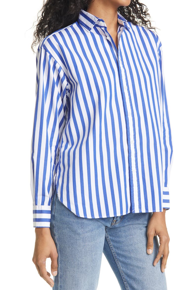 Stripe Cotton Button-Up Shirt, Alternate, color, WHITE/ BLUE