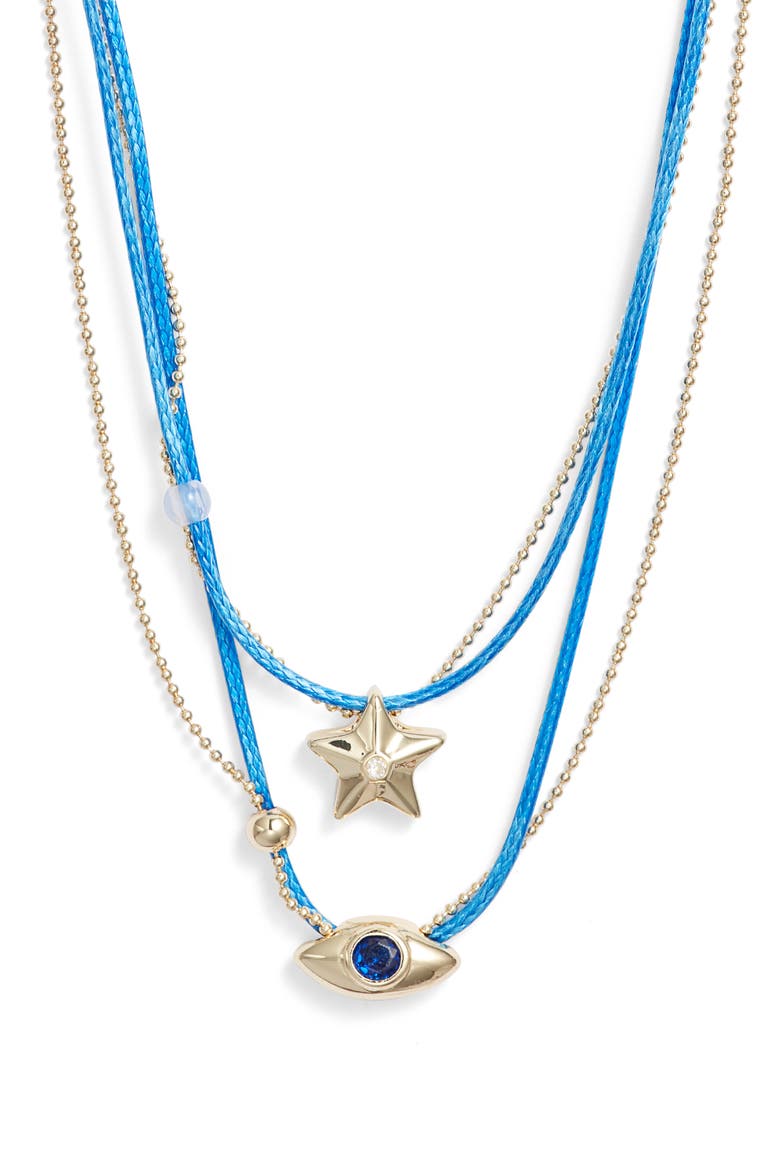 Gift Boxed Set of 2 Demi Fine Mommy & Me Evil Eye Cord Pendant Necklaces, Alternate, color, BLUE MULTI- GOLD