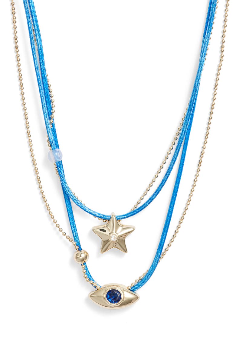 Chelsea28 Set of 2 Demi Fine Mommy & Me Evil Eye Cord Pendant Necklaces, Alternate, color, Blue Multi- Gold