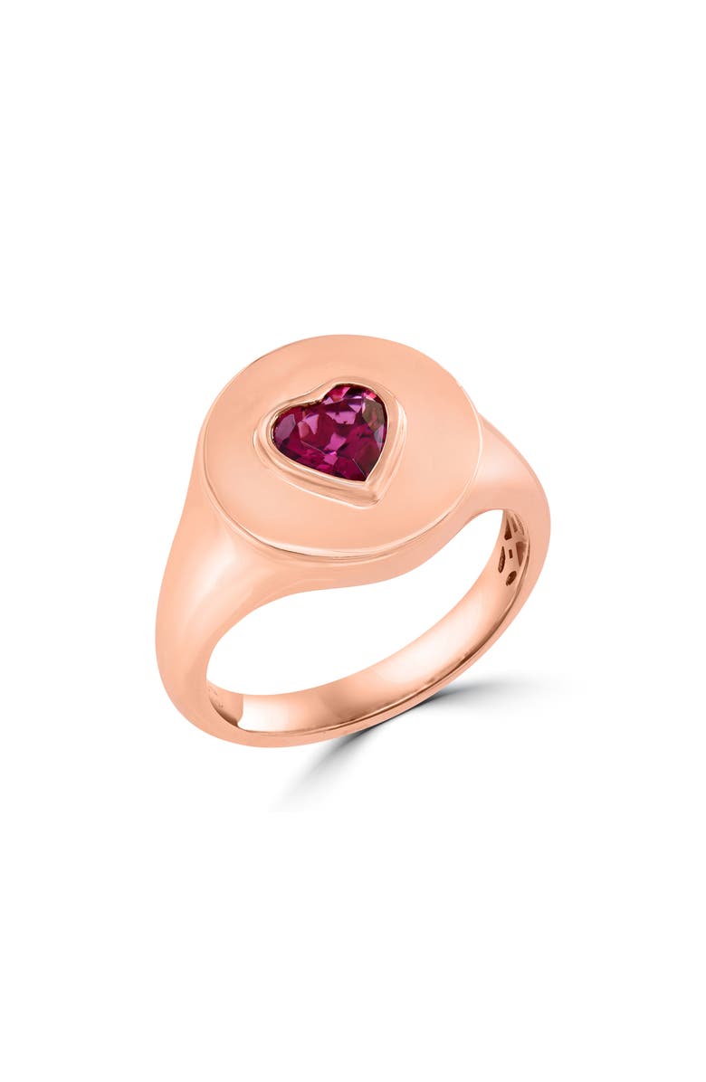 EFFY 14K Rose Gold Pink Tourmaline Heart Signet Ring, Main, color,