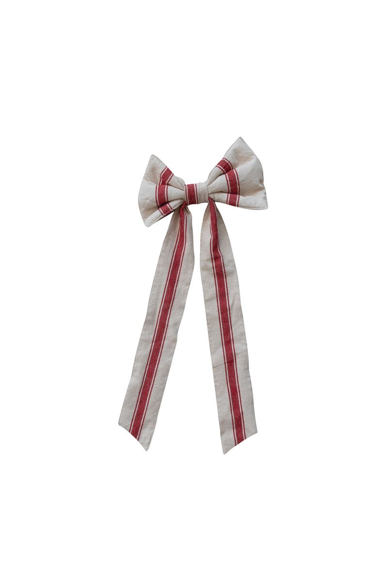 Storied Home Woven Cotton Clip-on Bow Holiday Decor with Stripes, Natural and Red, Main, color, 