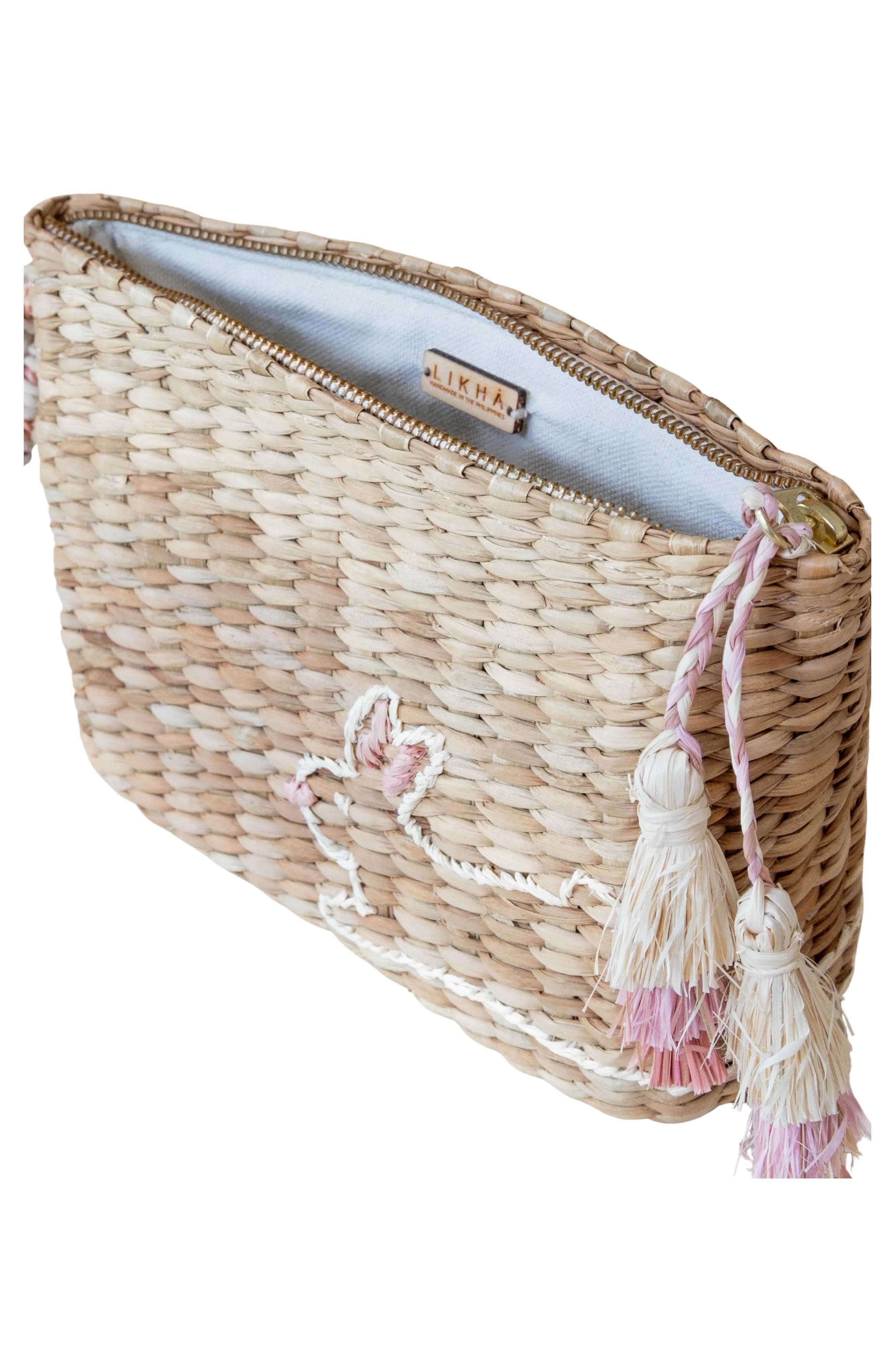 LIKHA Bunny Embroidered Straw Pouch, Alternate, color, 