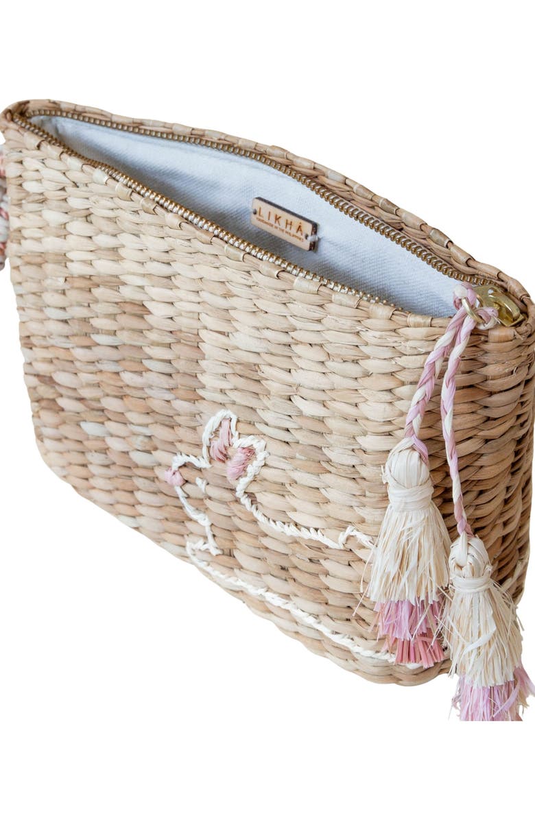LIKHA Bunny Embroidered Straw Pouch, Alternate, color,