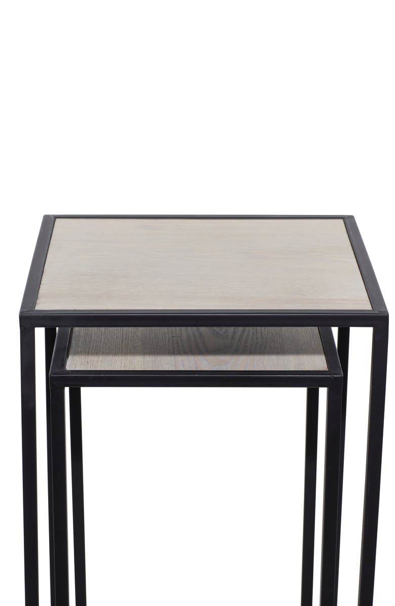 VIVIAN LUNE HOME Black Metal Contemporary Accent Table with Brown Wood Top - Set of 2, Alternate, color, 