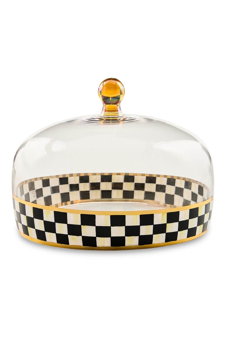 Courtly Check Glass Cake Dome, Main, color, BLACK