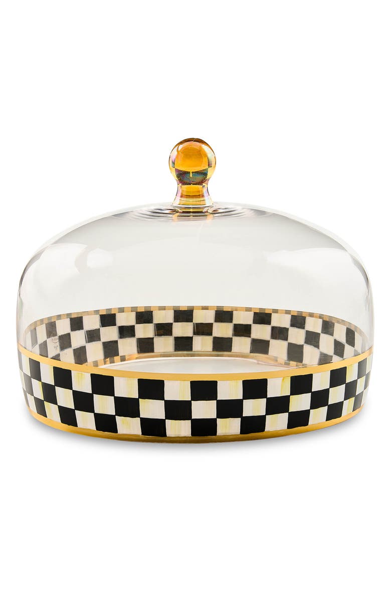 MACKENZIE CHILDS Courtly Check Glass Cake Dome, Main, color, Black