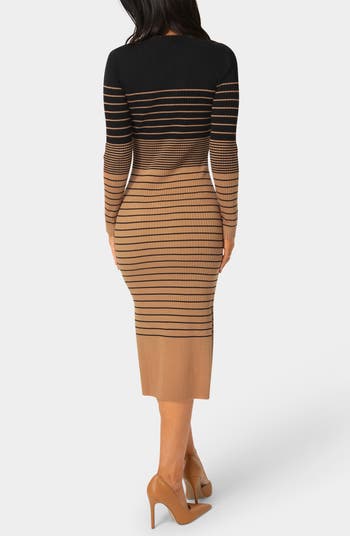 Stripe Rib Knit Long Sleeve Sweater Dress
