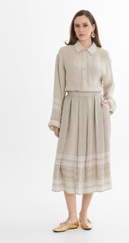 Gizia Beige Striped Midi Skirt