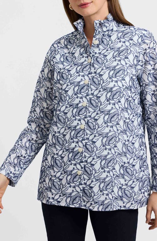 Foxcroft Carolina Floral Embroidered Cotton Button-up Shirt