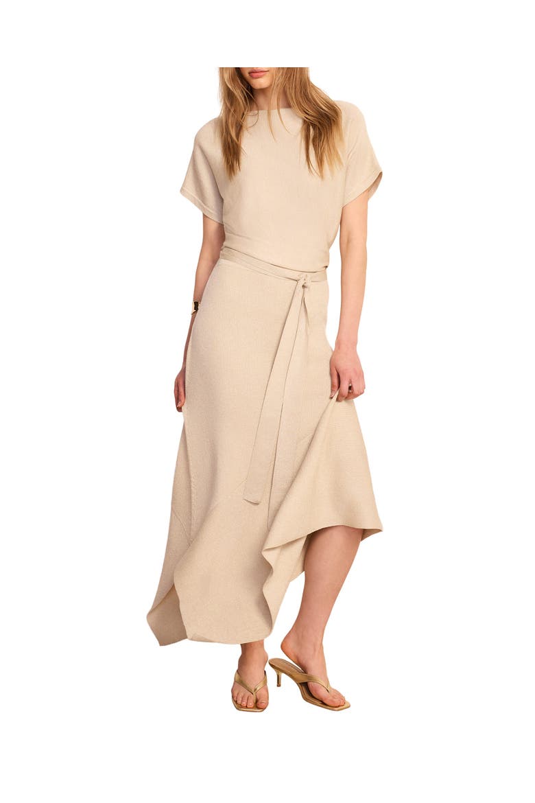 Metallic Asymmetric Knit Midi Dress, Alternate, color, Stone