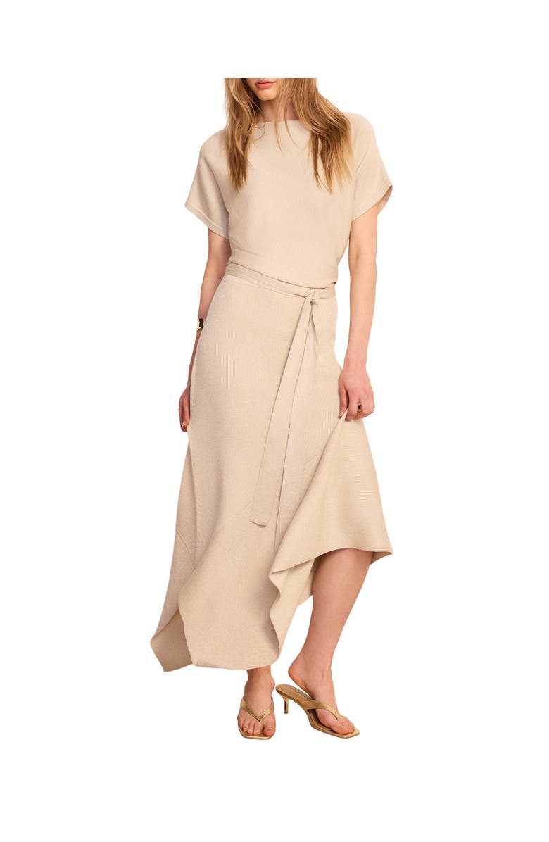 MINT VELVET Metallic Asymmetric Knit Midi Dress, Alternate, color, Stone